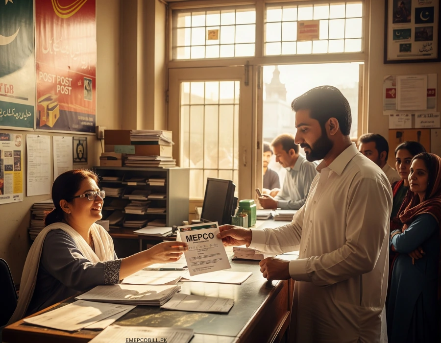 A person paying his Mepco bill at the post office