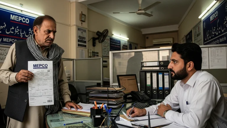 A customer discussing about MEPCO bill installment at the local office in Pakistan
