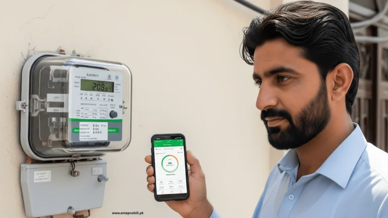 Man submitting electricity reading using Apna Meter Apni Reading app at home in Pakistan