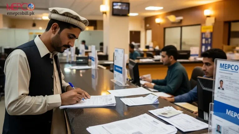 Pakistani man submitting application for changing MEPCO connection name at local office